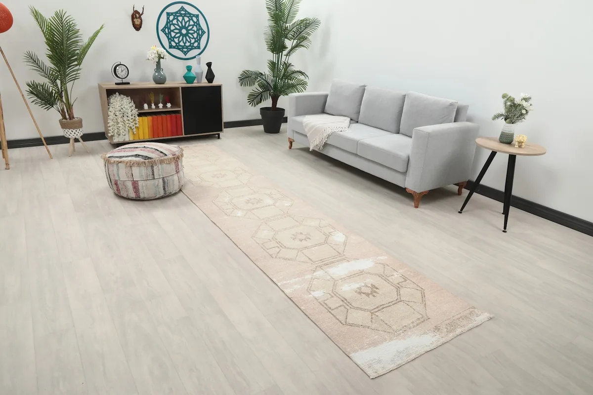 Runner rug in a living space, showing its length and how it complements the decor