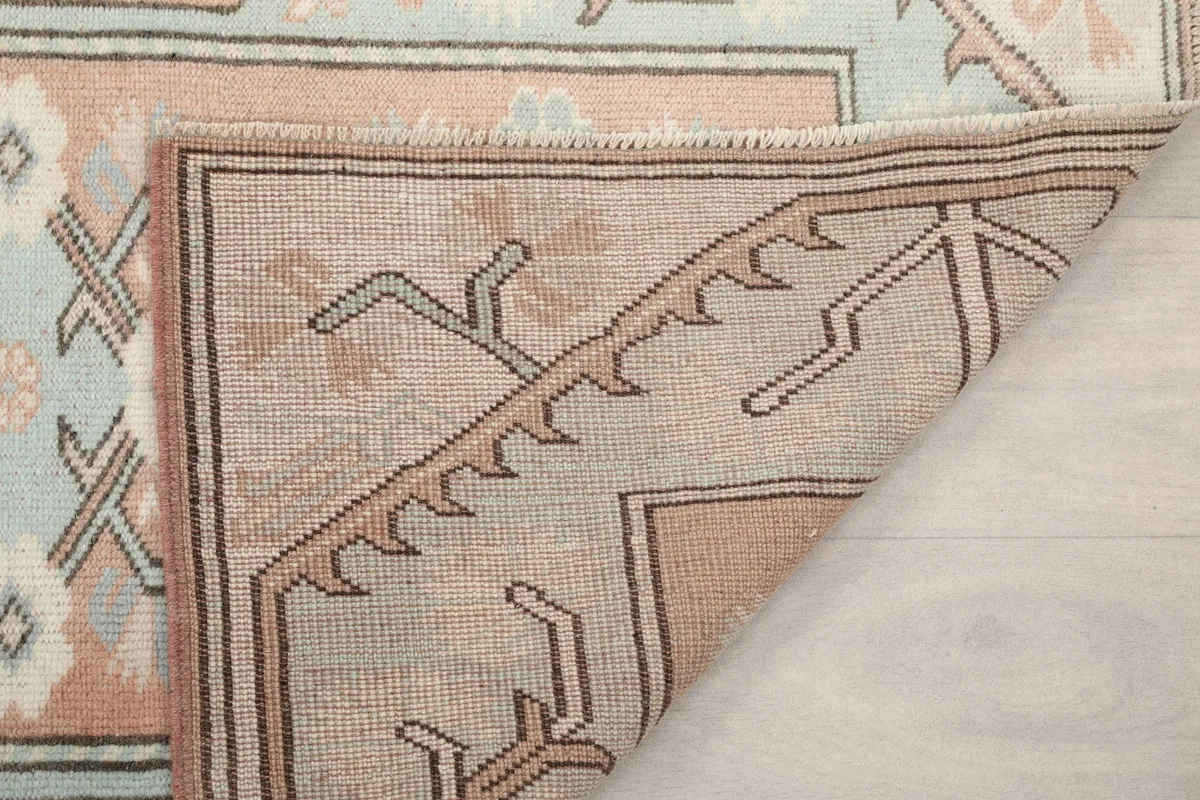 Another view of the back of the hand-knotted Anatolian runner, revealing its craftsmanship