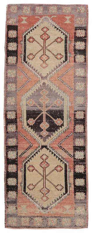 Full overhead view of the rust beige tribal medallion runner