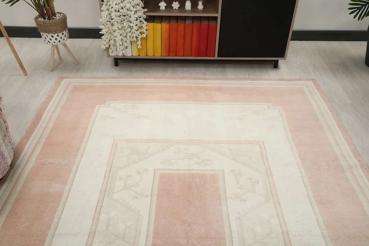View from above, showing the rug's placement in the room and its full design