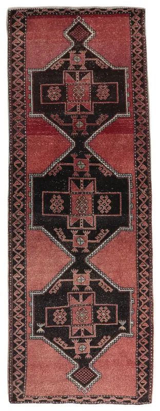 Rust Geometric Anatolian Runner, full top view showing rust and black patterns.