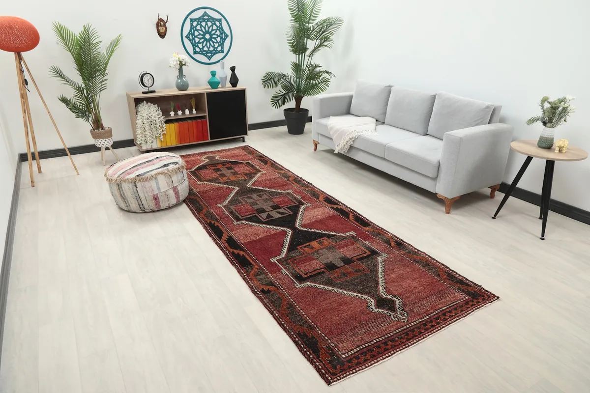 Angle view of the runner rug in a room setting, highlighting its placement and scale