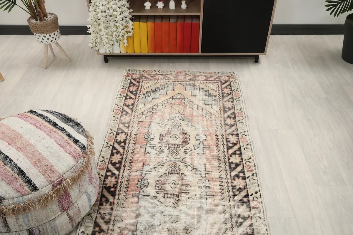 Overhead perspective of the runner rug in a room, showing its length