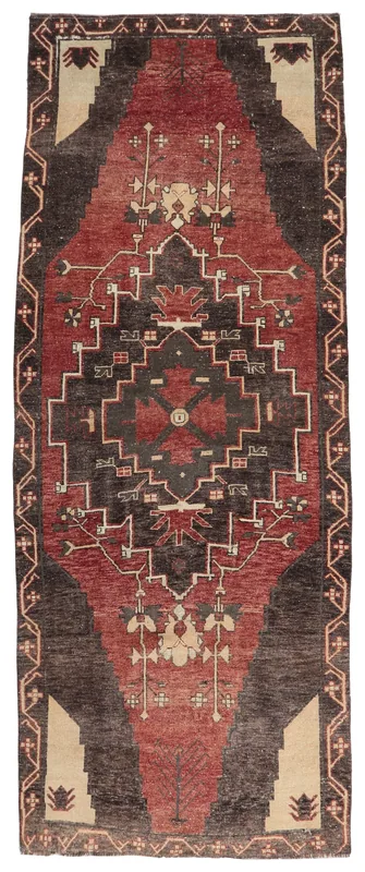 Full overhead view of the Red Charcoal Tribal Geometric Runner on a white background