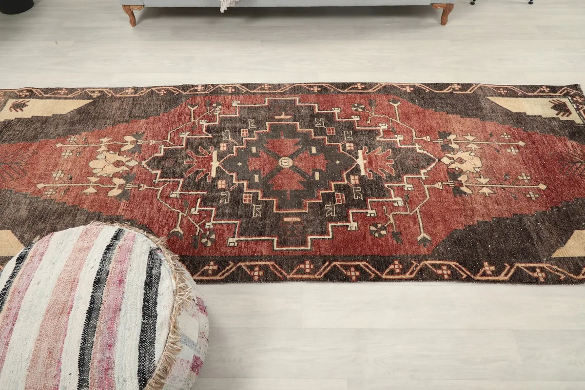 Full overhead view of the runner rug in a room, showcasing its entire length and design