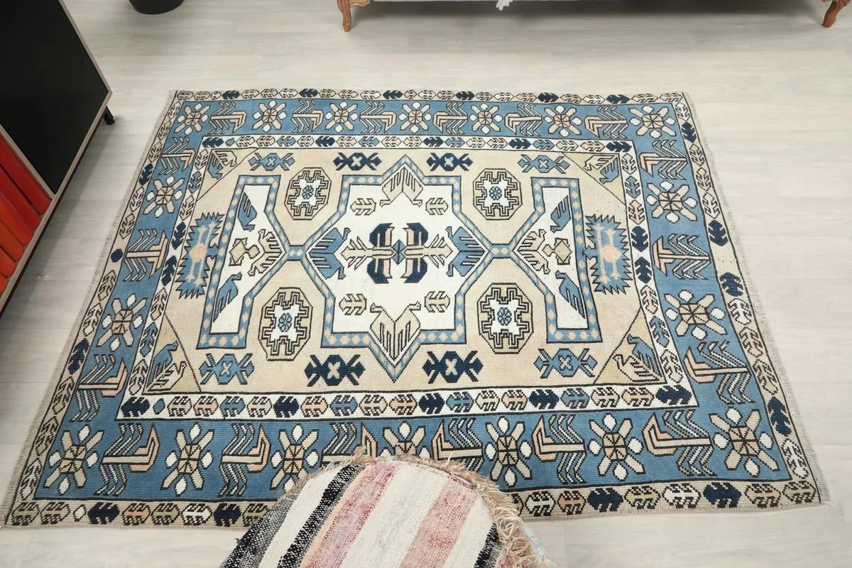 Full overhead view of the rug, emphasizing its small size and design