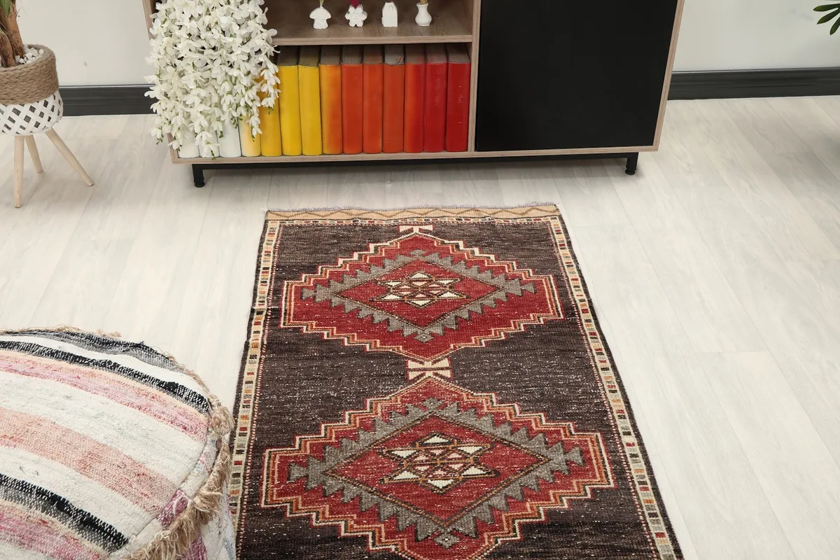 Overhead view of the runner in a room, showing its placement relative to furniture