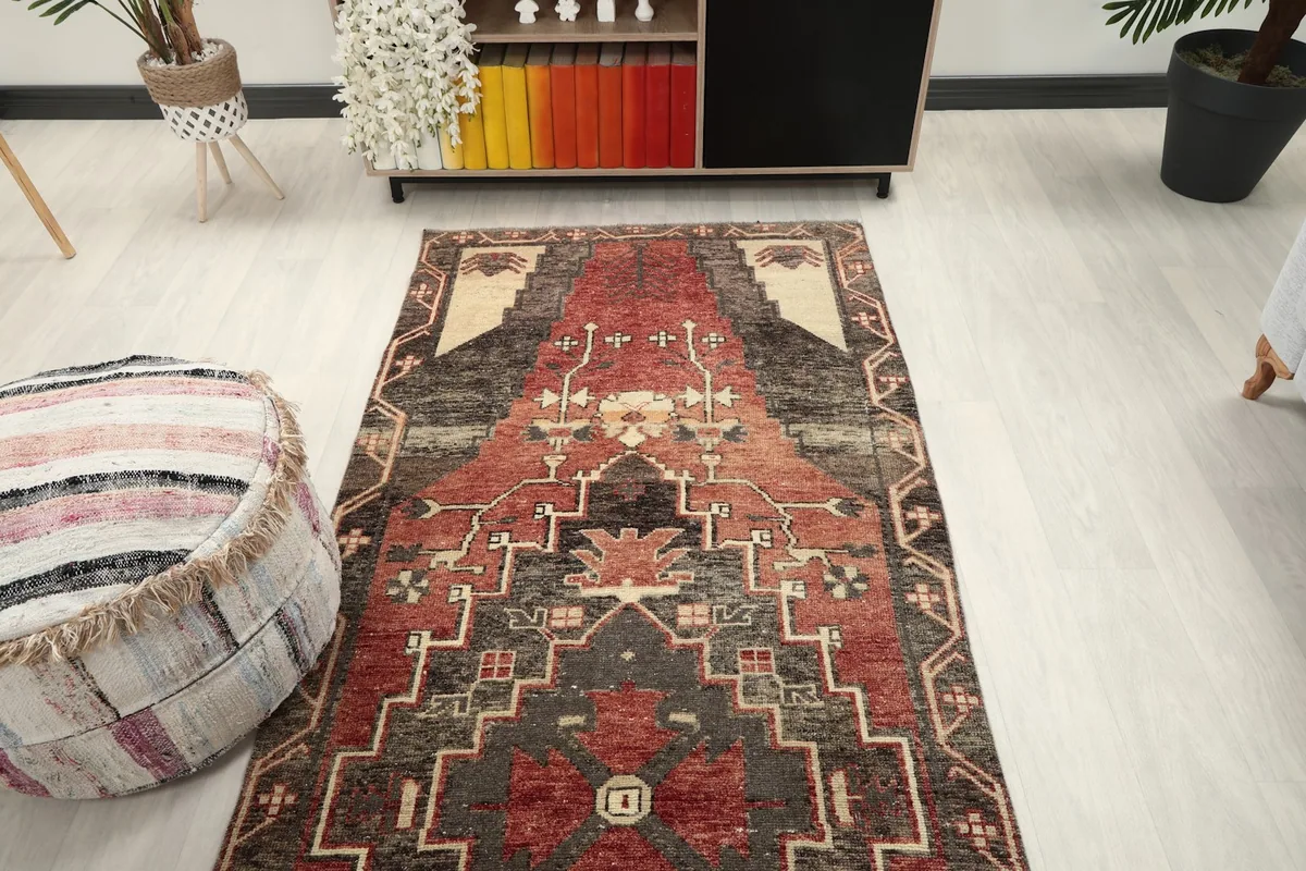 Overhead view of the runner rug in a room, showing its placement relative to furniture