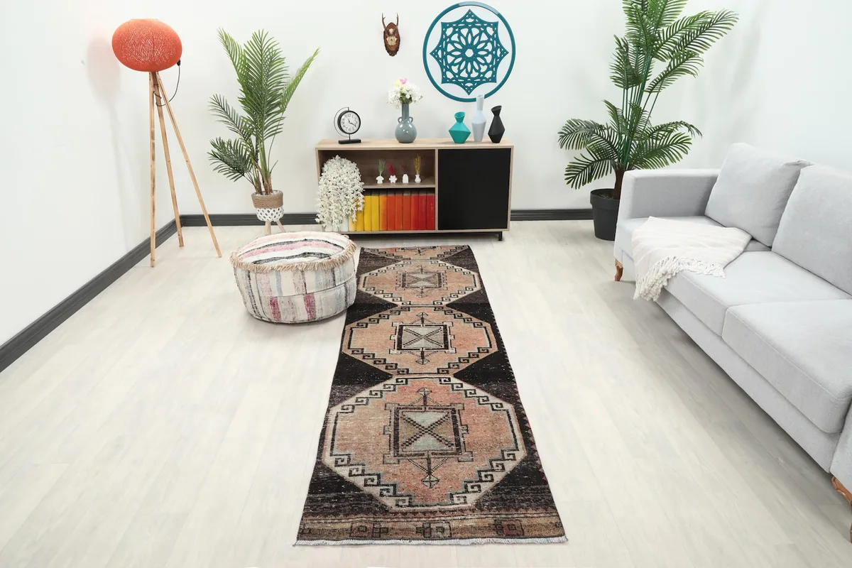 Runner in a modern hallway setting with a light-colored floor, showing its full length
