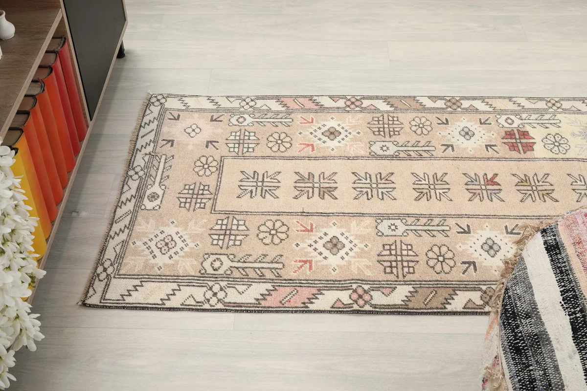 Top-down view of a section of the runner rug, capturing its overall design flow