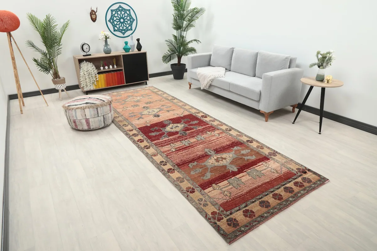 Angle view of the Anatolian runner rug in a modern living space with light flooring
