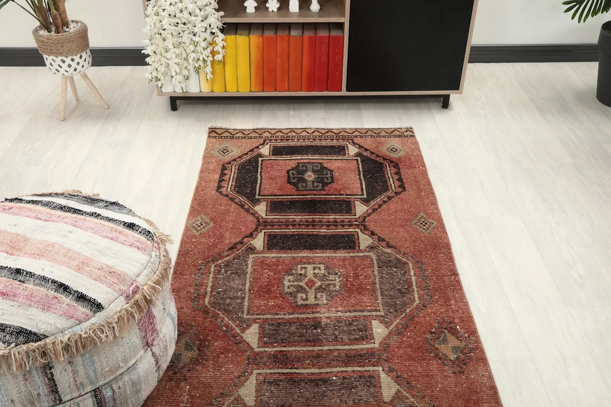 Overhead view of the runner rug in a room, highlighting its full length and design