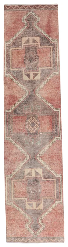 Rust Gray Geometric Anatolian Runner, full top view showing the overall design and colors.