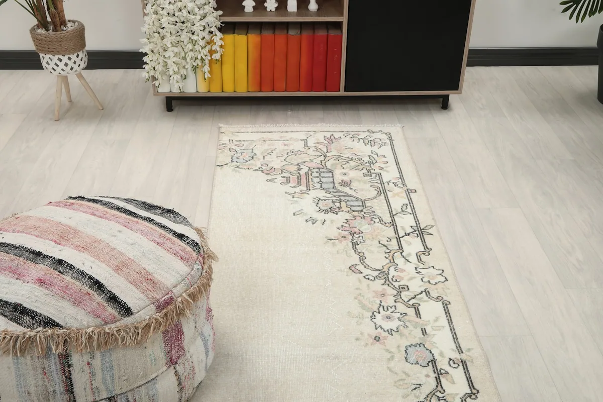 Runner rug viewed from a different angle in the living space, showing its placement relative to furniture.