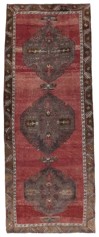 Full overhead view of the Red Geometric Medallion Runner on a white background