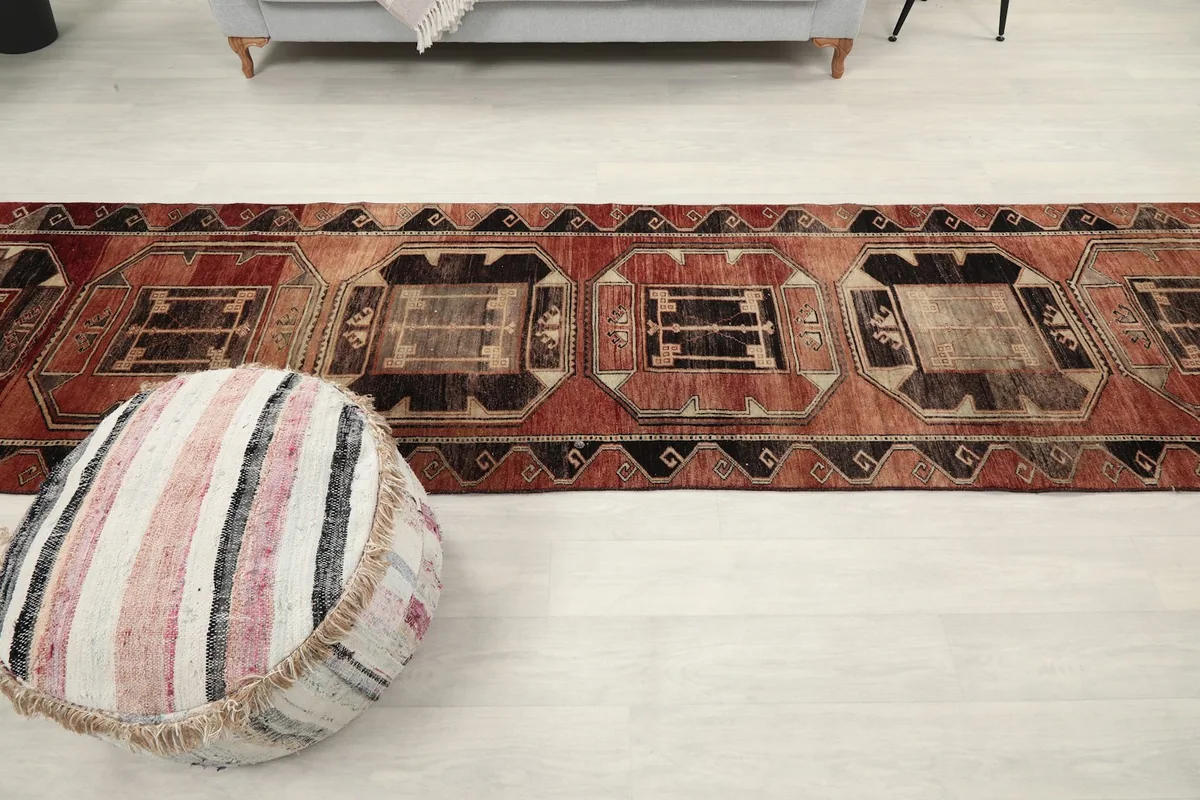 Perspective view of the long runner rug extending down a hallway