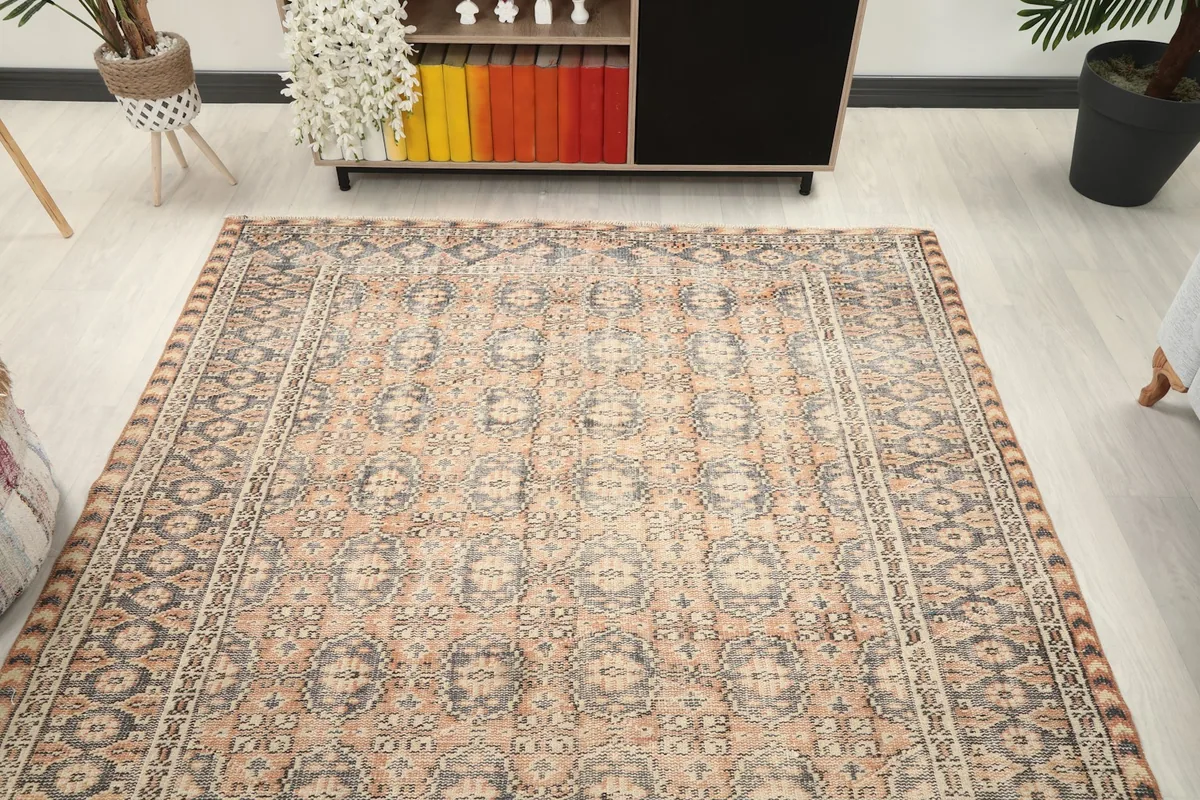 Overhead angle of the rug in a living space, showcasing its size and placement