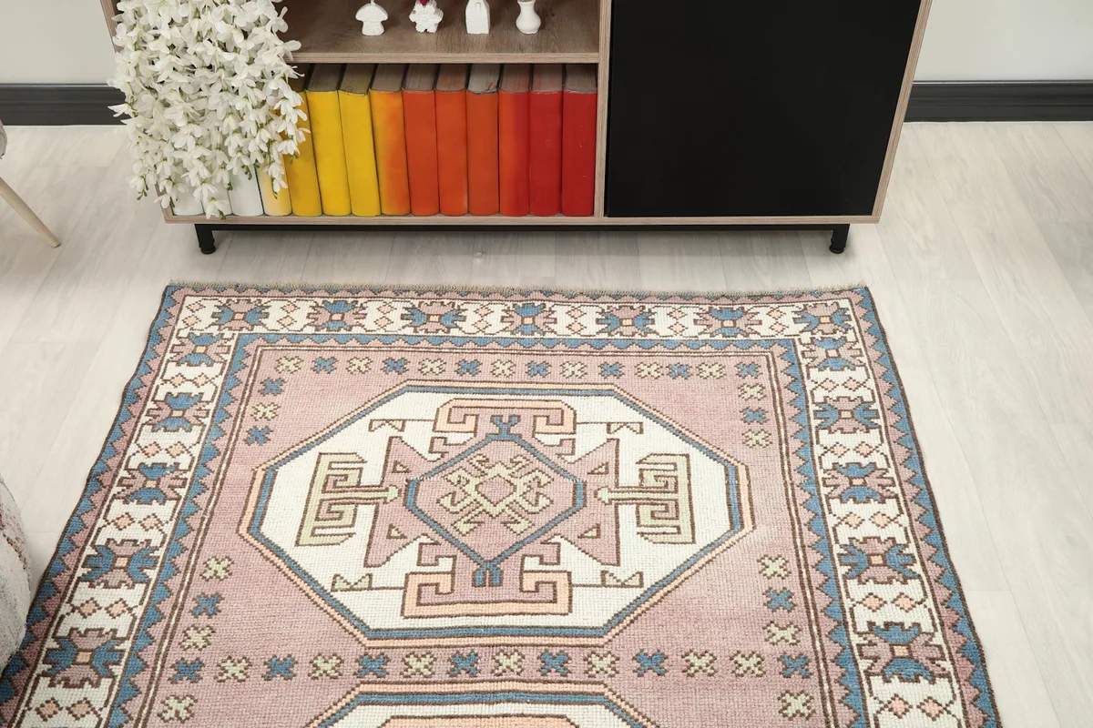 Full view of the rug in a room, capturing its placement and overall design