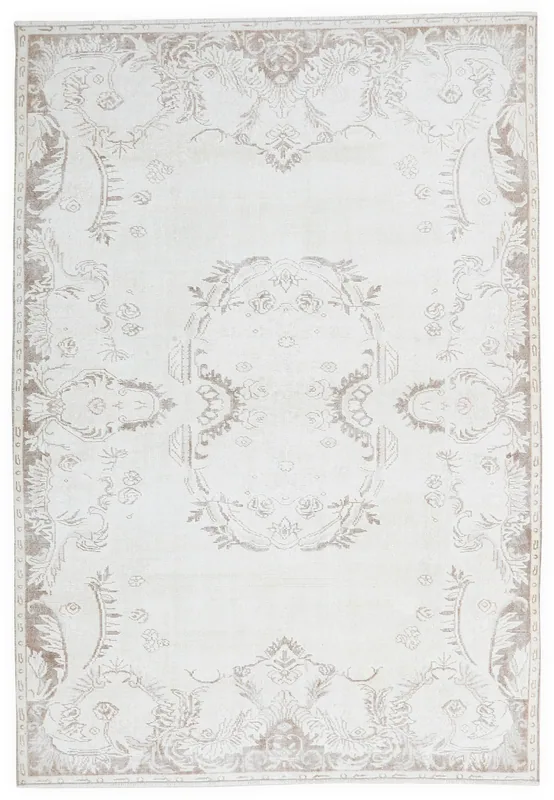 Full overhead view of the ivory beige Anatolian vintage rug