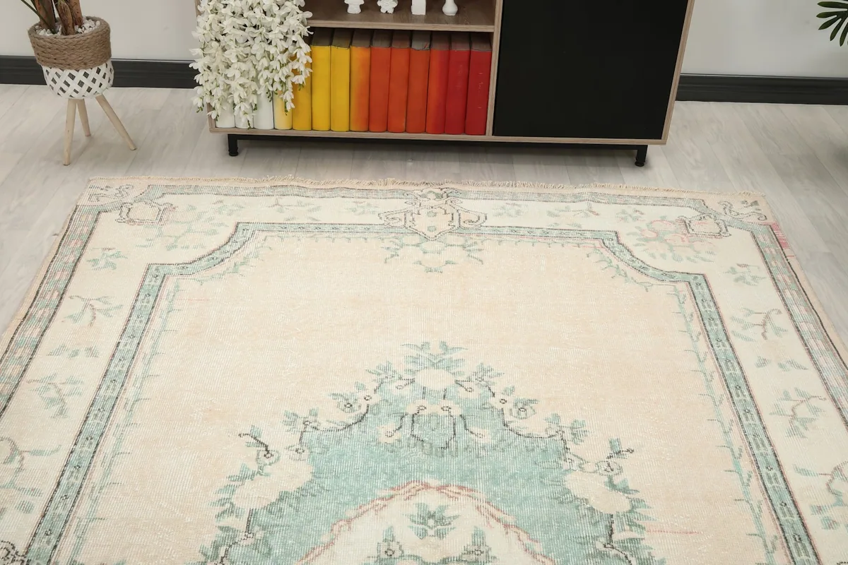 View from one end of the rug showing the overall pattern and colors