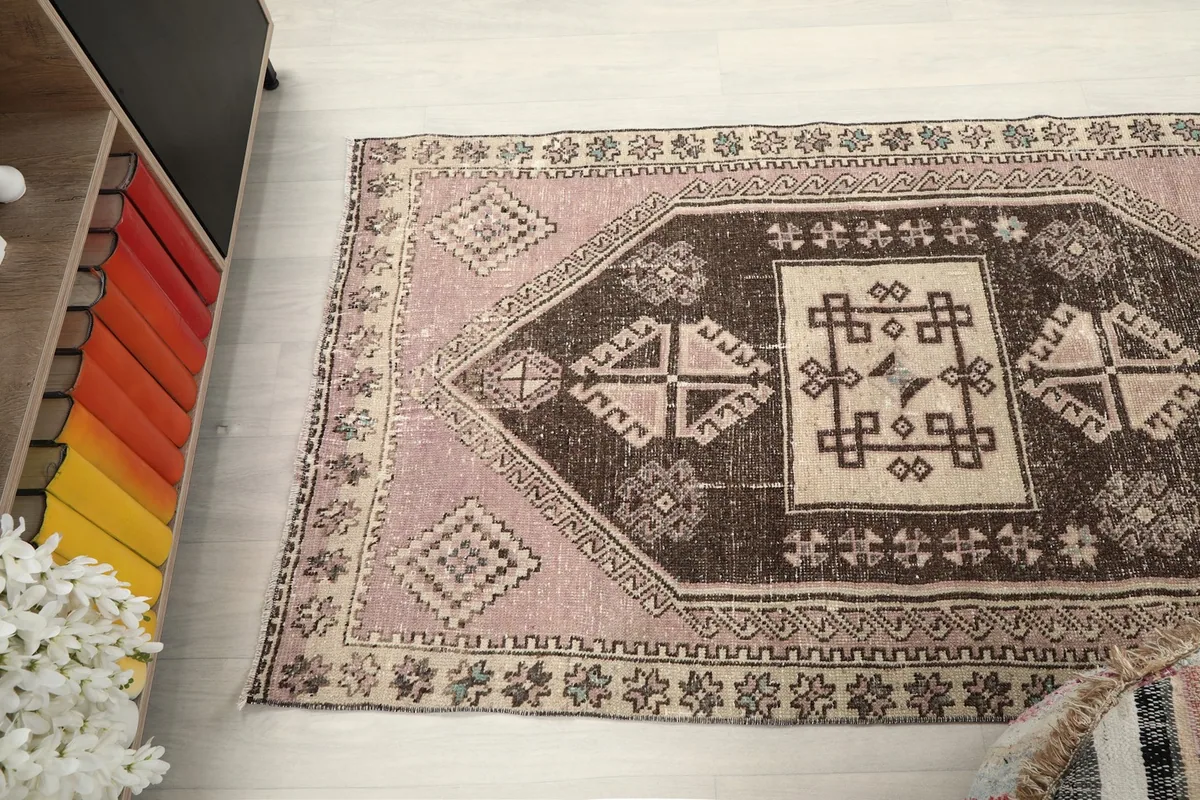 Overhead angle of the runner rug, displaying the full width and the distinct border design.