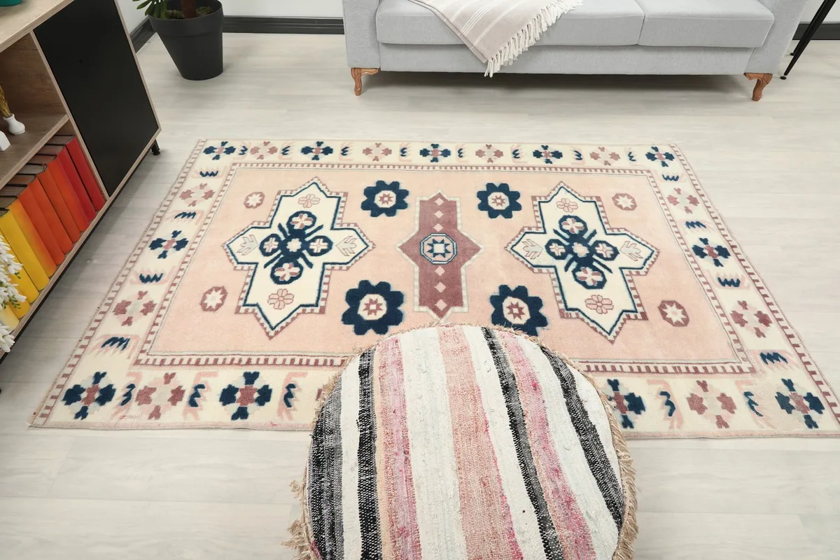 Overhead view of the rug in a room, showing its full size and how it anchors the space