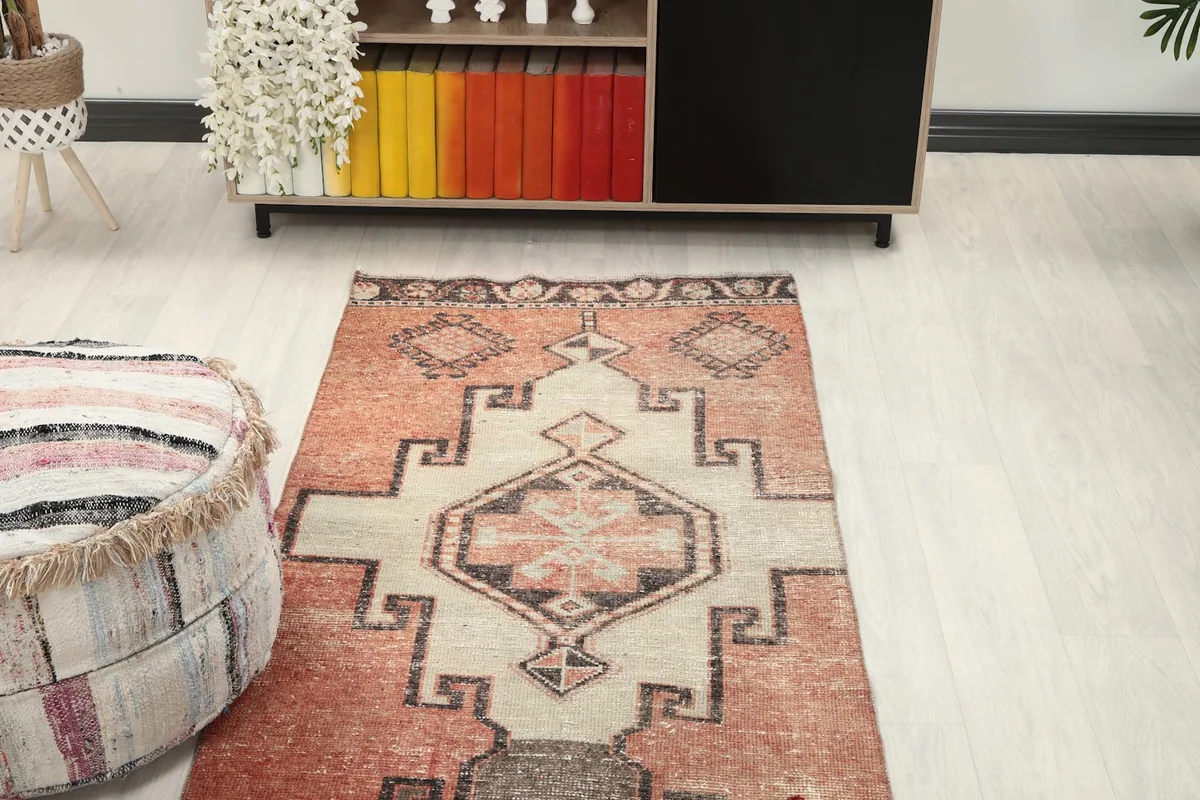 Overhead perspective of the runner rug in a room, showcasing its placement and design