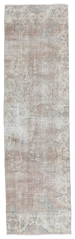 Full overhead view of the Faded Floral Tan Runner on a white background