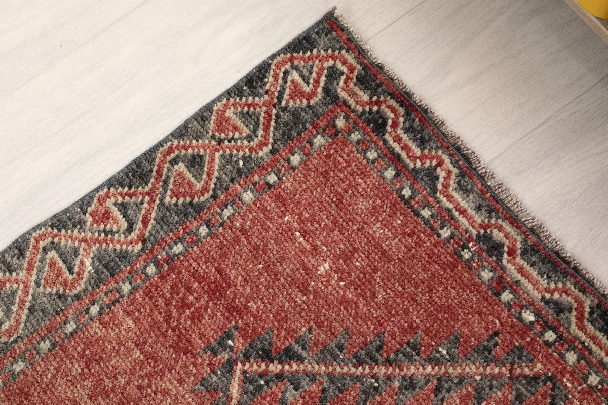 Close-up of the rug's border, showcasing the intricate patterns and fringe