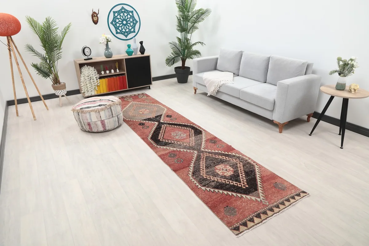 Runner rug viewed from a slightly different angle in the living room, highlighting its placement