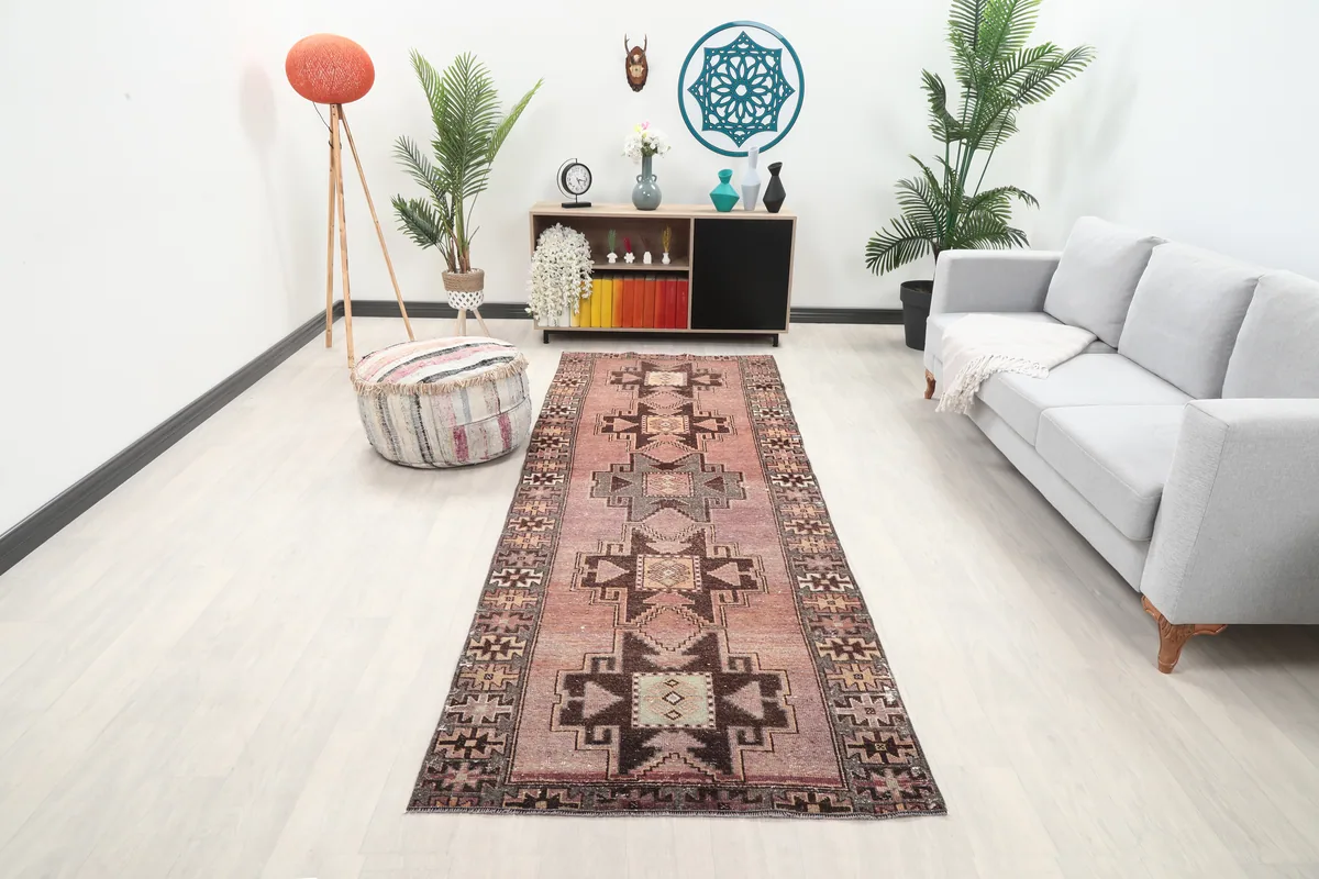 Rose Geometric Anatolian Runner in a modern living space