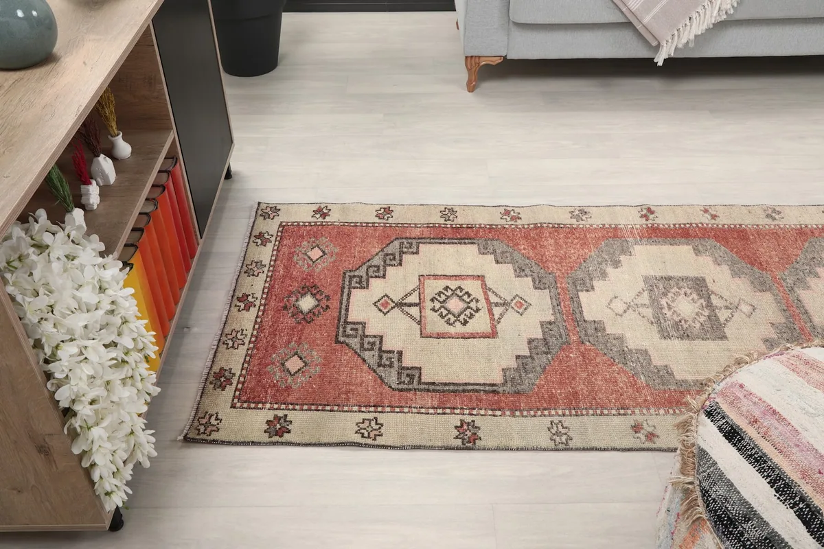 Runner rug from an elevated angle, showing its length in a room