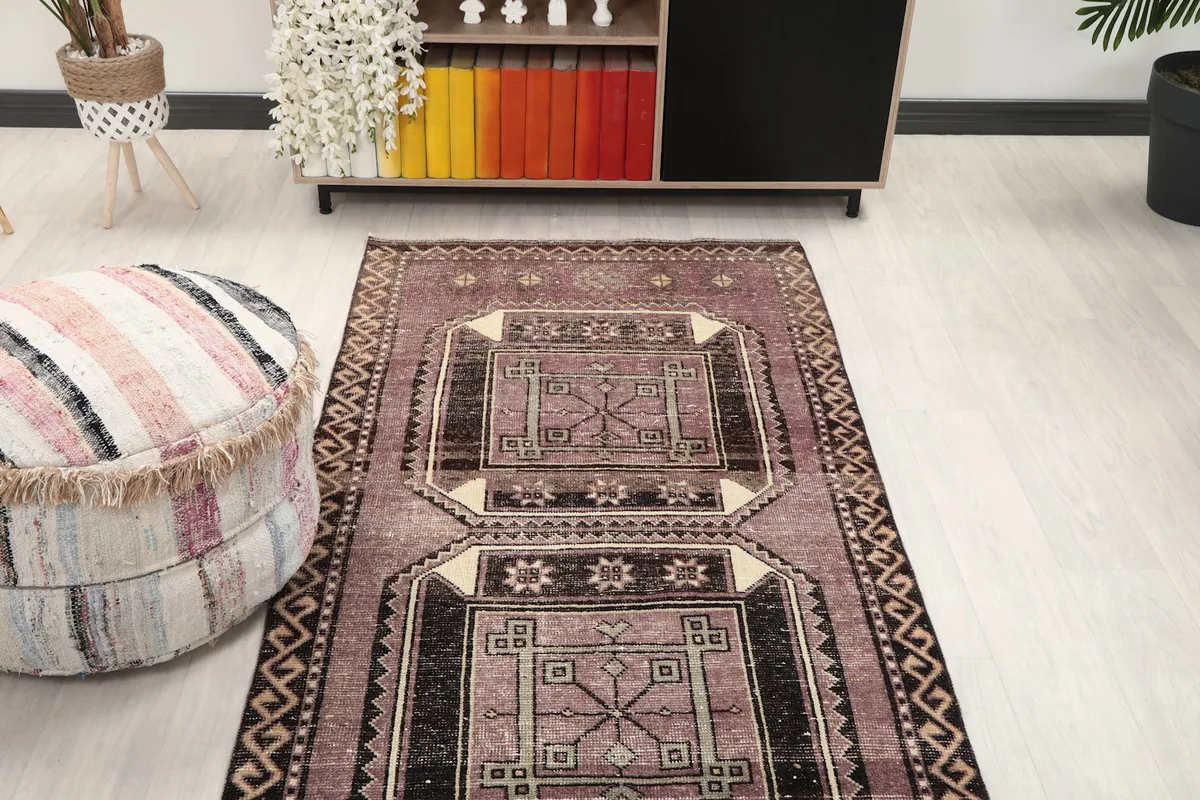 Overhead view of the runner rug in a room, highlighting its placement and design