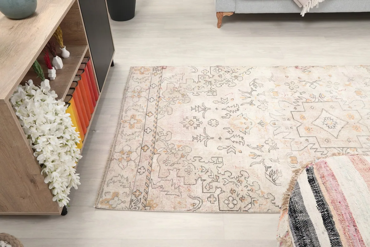 Side angle of the rug, showing its length and how it complements the room decor