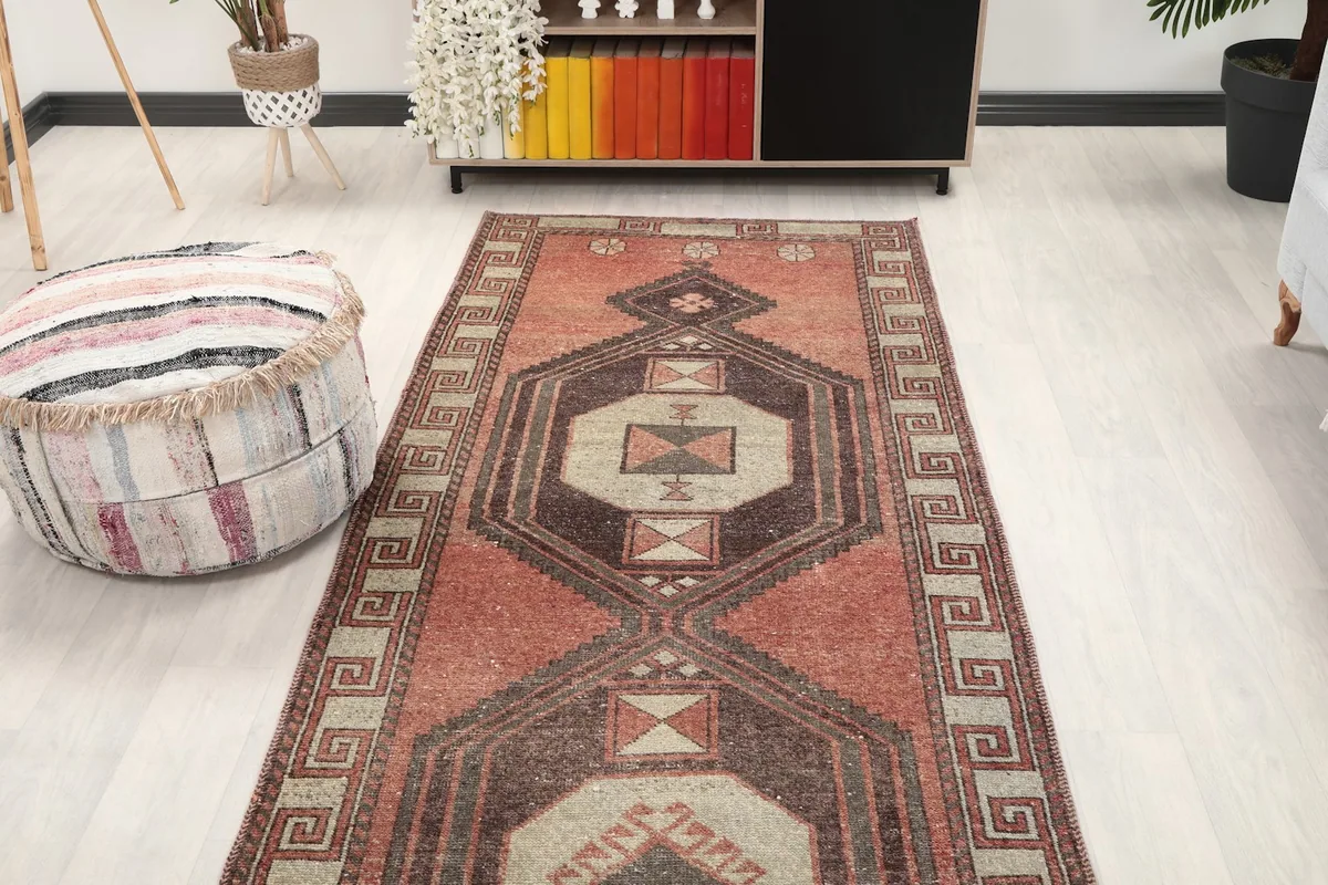 Overhead view of the runner rug in a hallway setting, highlighting its long shape.
