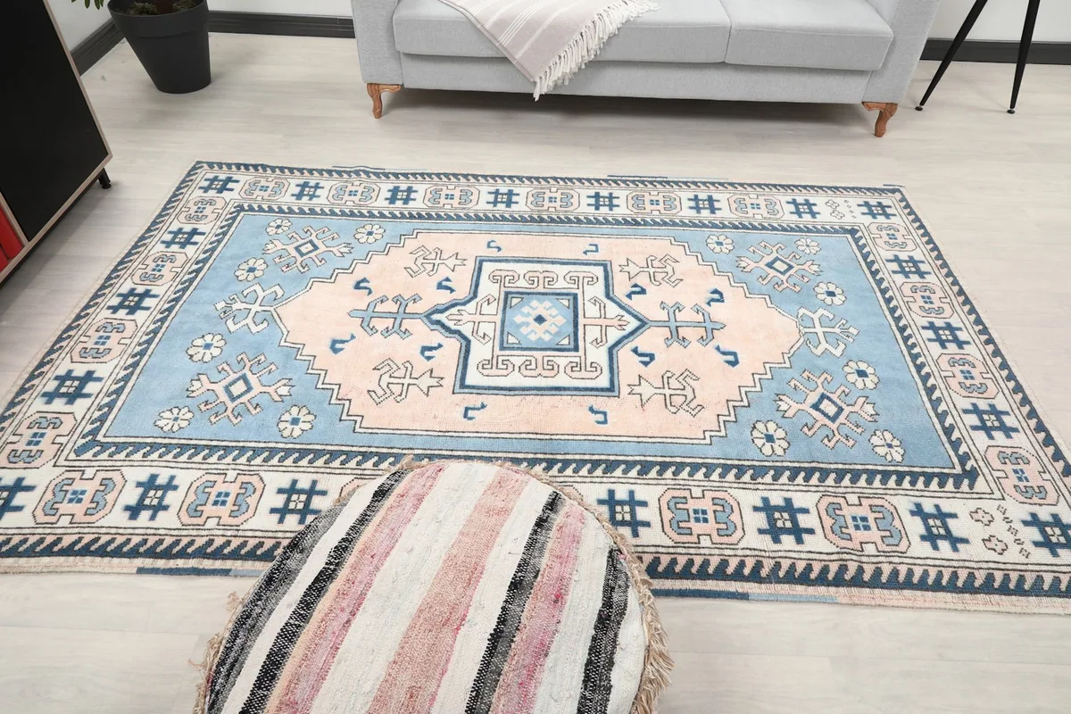 Full room view of the rug, showcasing its size and how it anchors the space
