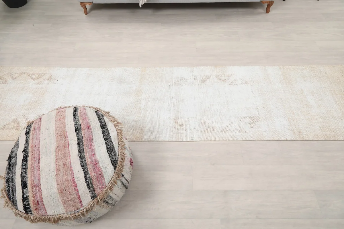 Full overhead view of the runner rug in a room, showcasing its elongated shape and pattern