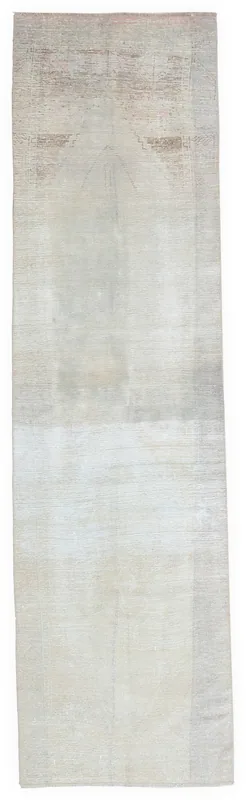 Full top view of the 2'10" x 9'4" vintage Anatolian runner rug on a white background.