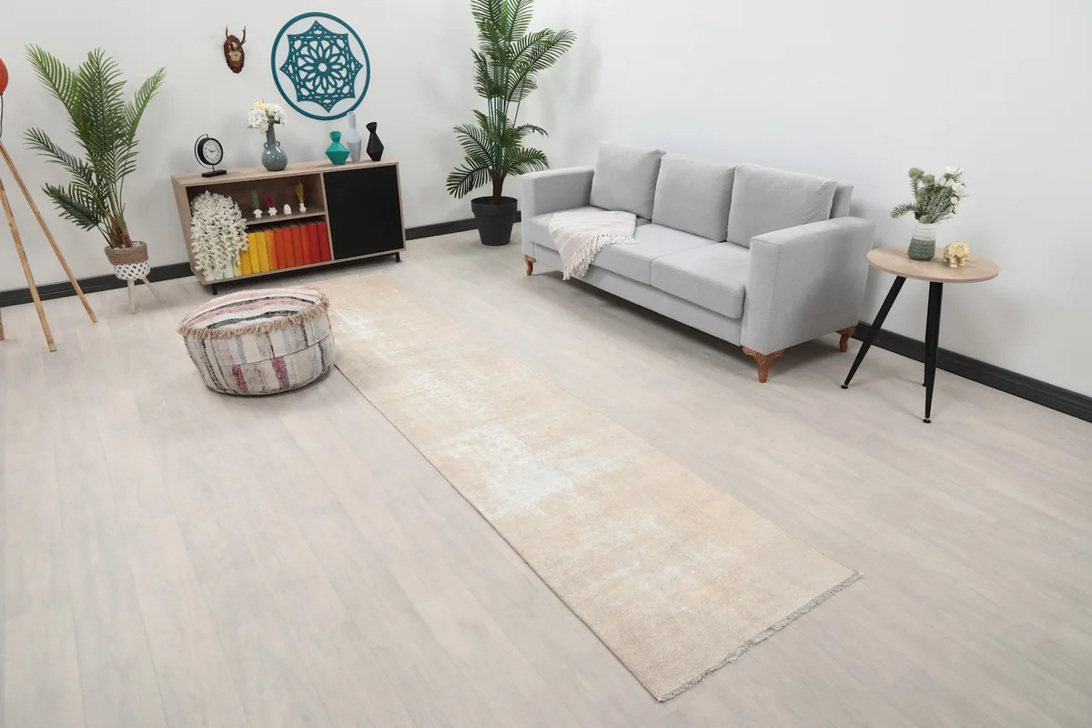 Angled view of the runner rug in a living room setup from a slightly different perspective