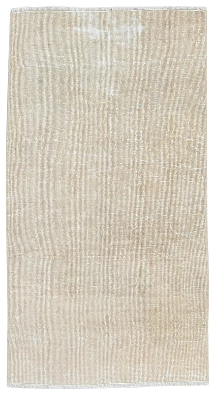 Faded Beige Geometric Anatolian Rug, full top view showing its soft colors and texture.