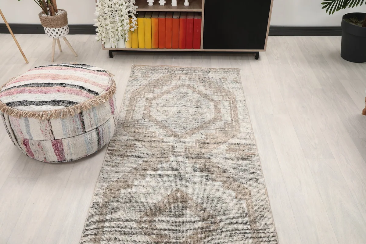 Overhead view of a section of the runner in a room, emphasizing its pattern and scale.
