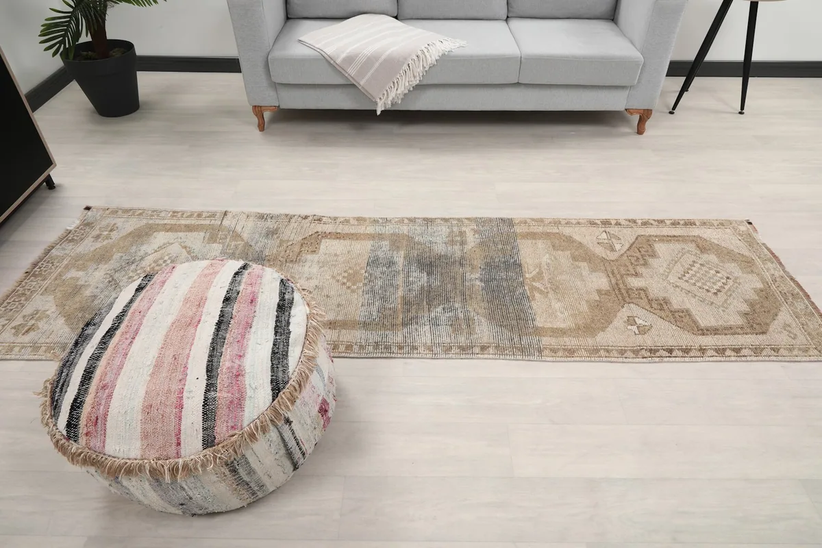 Overhead shot of the entire runner rug, positioned centrally in the room