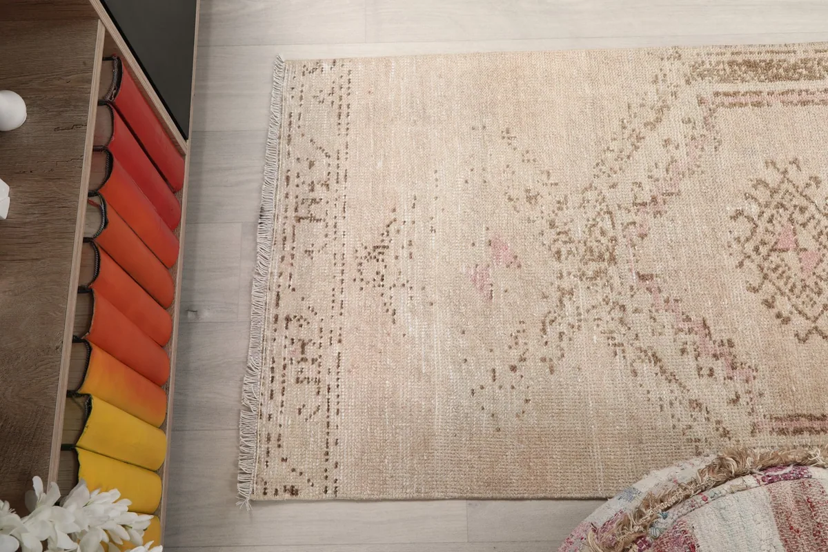 Overhead angle shot of the rug's full length and patterns