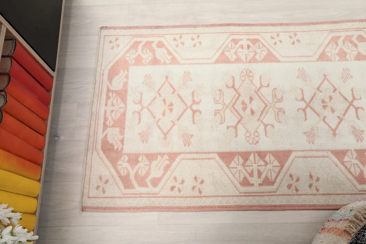Overhead shot of a section of the runner rug, highlighting its design