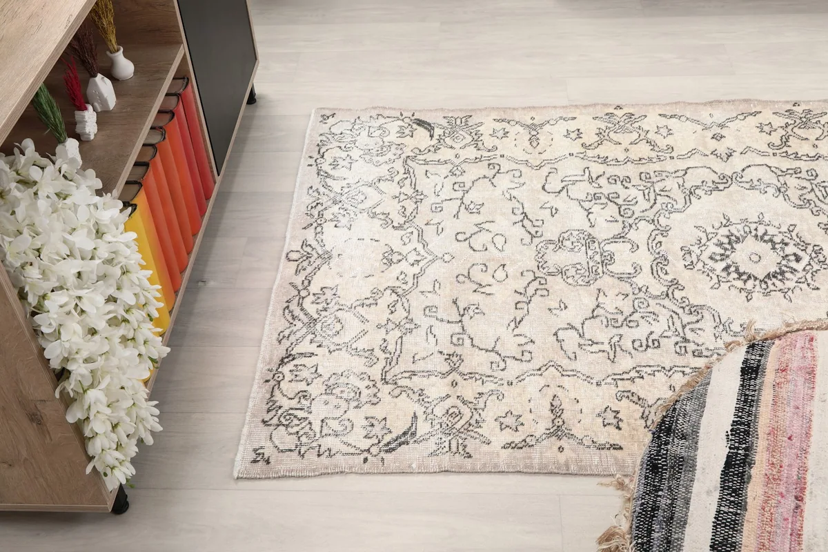 Angled view of the rug from the side, showcasing its placement in the room