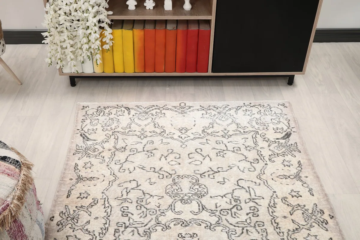 Overhead shot of the rug's top half, showing the medallion and patterns