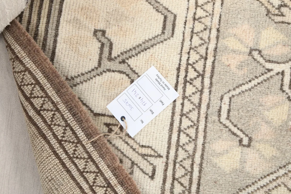 Rug corner with product tag showing details and quality inspection