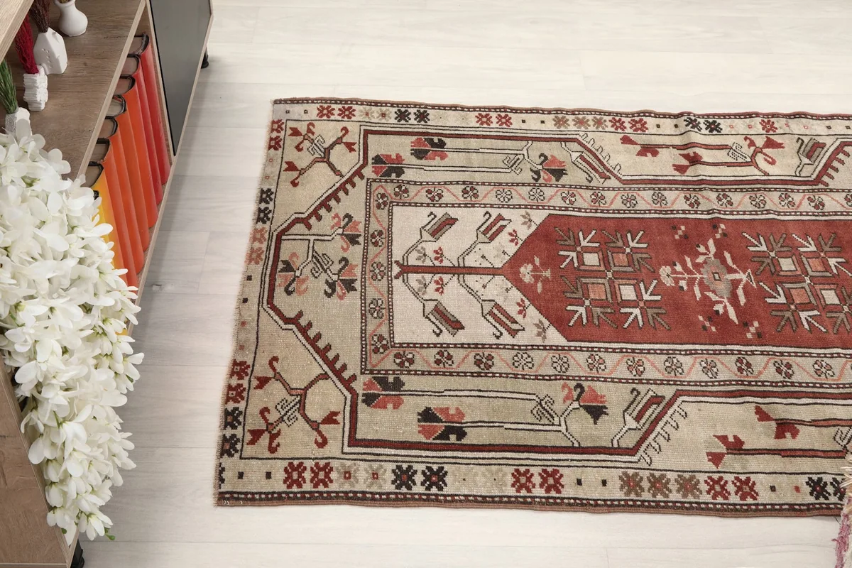 Top-down angle view of the rug's length, displaying the overall design and colors