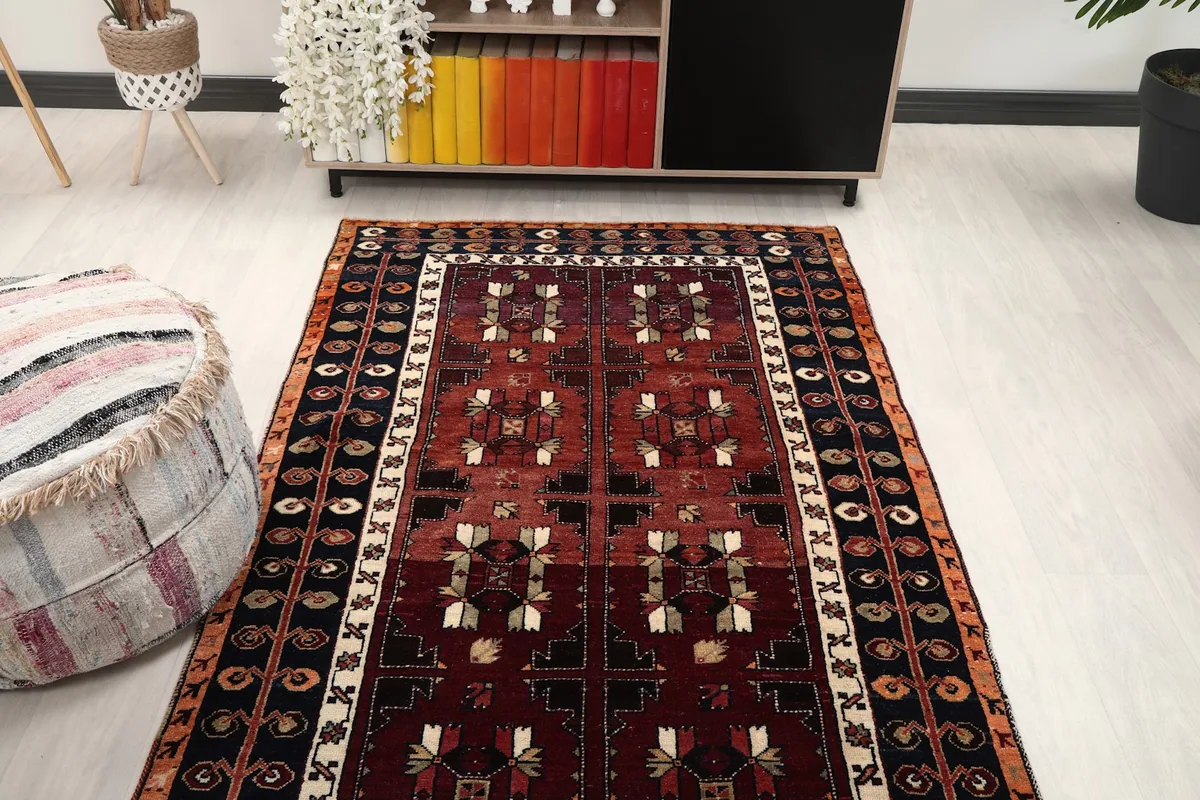 Overhead view of a section of the runner rug, showing the consistent pattern repeat