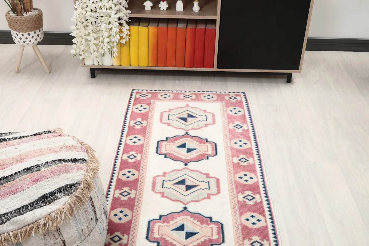 Overhead view of the runner rug in a room setting, emphasizing its placement in the space.